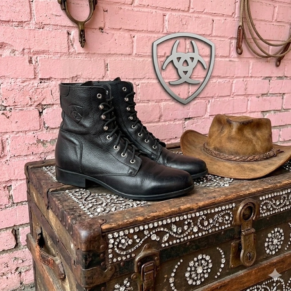 Ariat Black Leather Combat Moto Boots